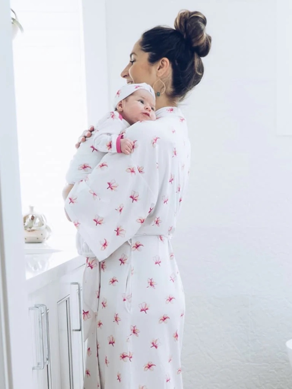 Robe - Coco moon White Plumeria-Print Mommy cover up